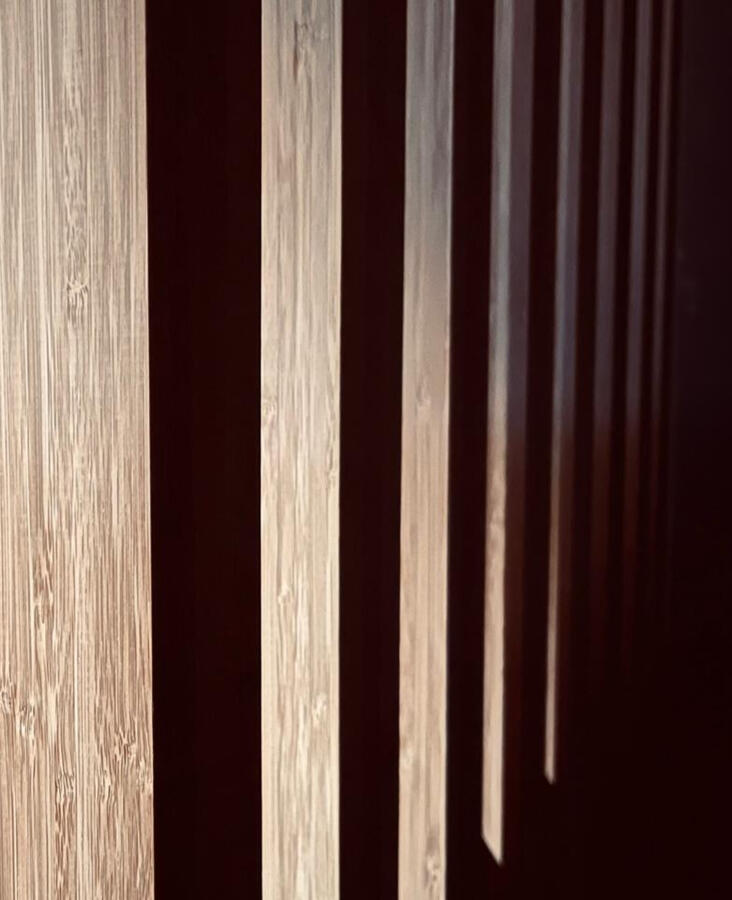 Bamboo partition detail with natural light – contemporary interior design element